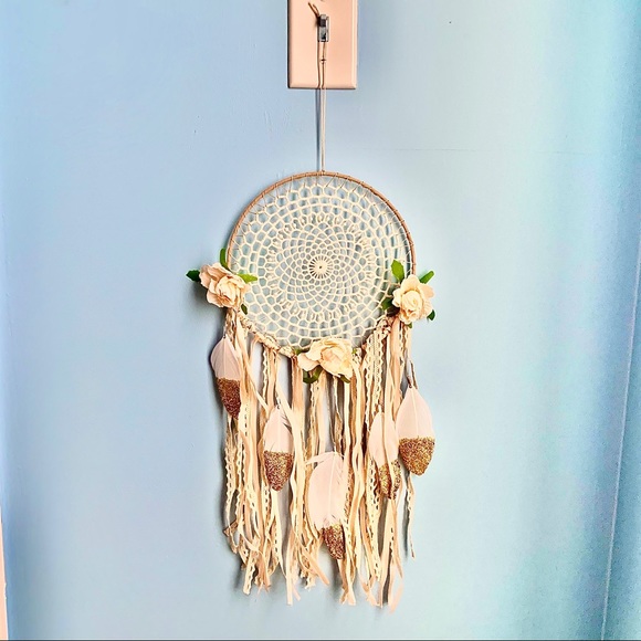 Floral Macrame Gold Tipped Feather Dream Catcher - Picture 4 of 8